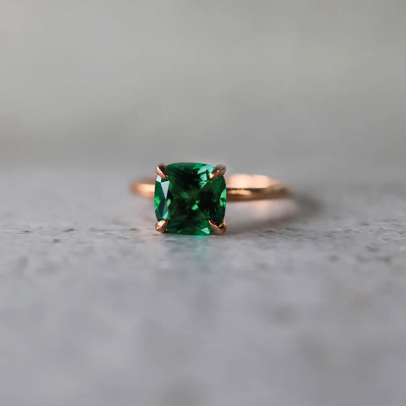 unique engagement rings for women-Lab-Grown Cushion Cut Emerald Gemstone 14K Engagement Ring