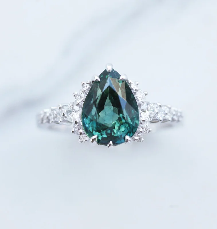 emerald cut engagement rings for women-Annalise Teal Sapphire Diamond Ring