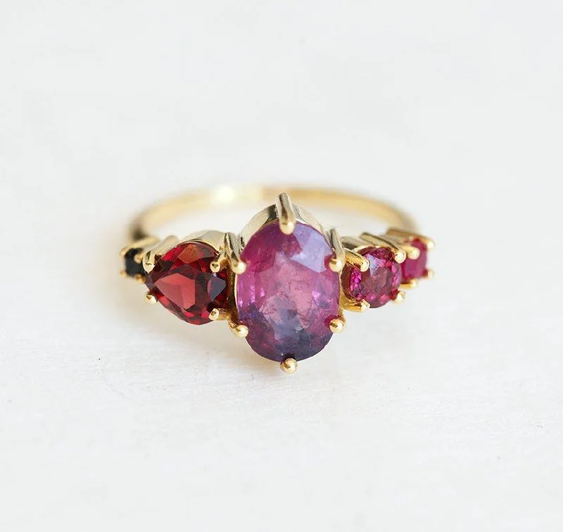 floral diamond engagement rings for women-Quinn Pink Sapphire Ruby Garnet Diamond Ring