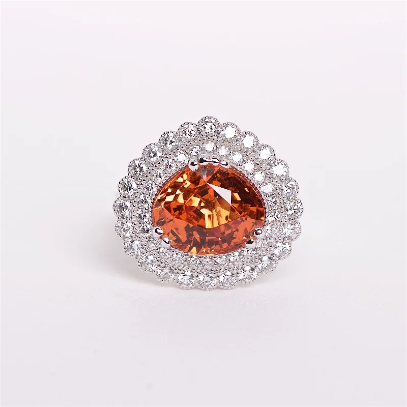 custom design engagement rings for women-The Helena - GIA Certified Spessartite Garnet And Diamond Ring