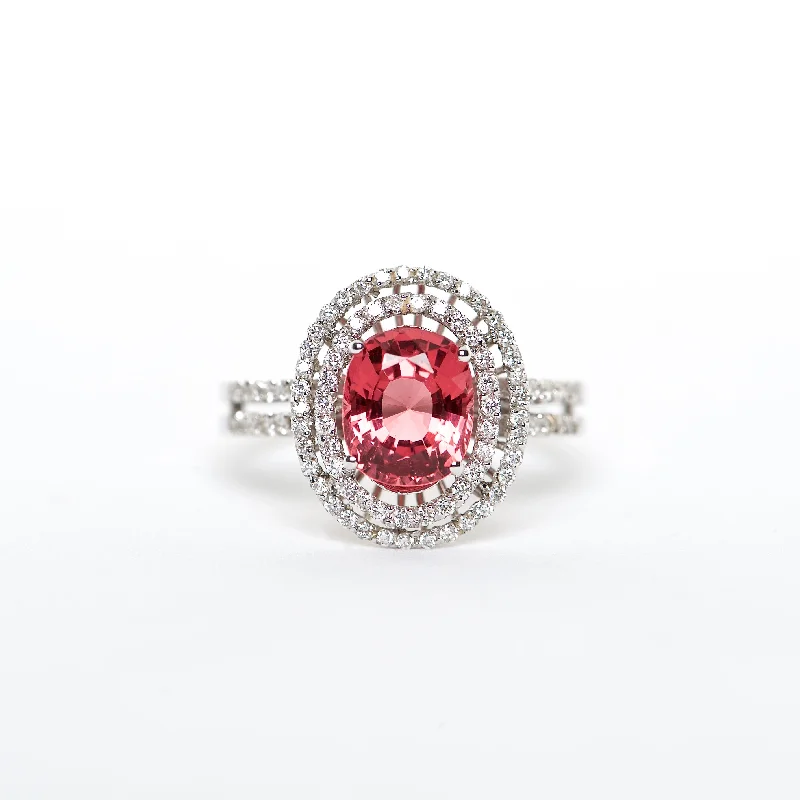 emerald cut engagement rings for women-The Sally - AAA 18K Vibrant Red Spinel and Diamond ring