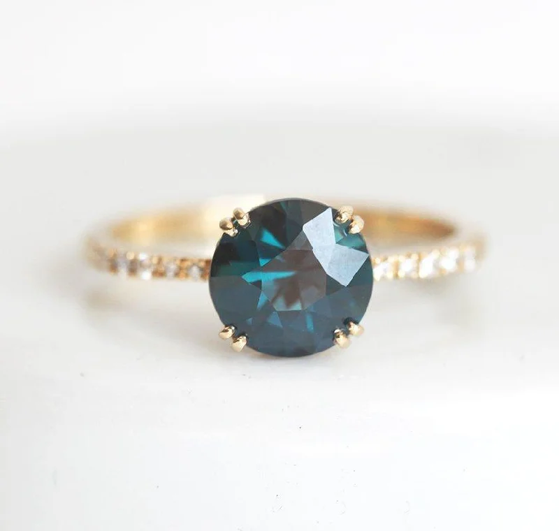 custom-made engagement rings for women-Vida Teal Sapphire Diamond Ring