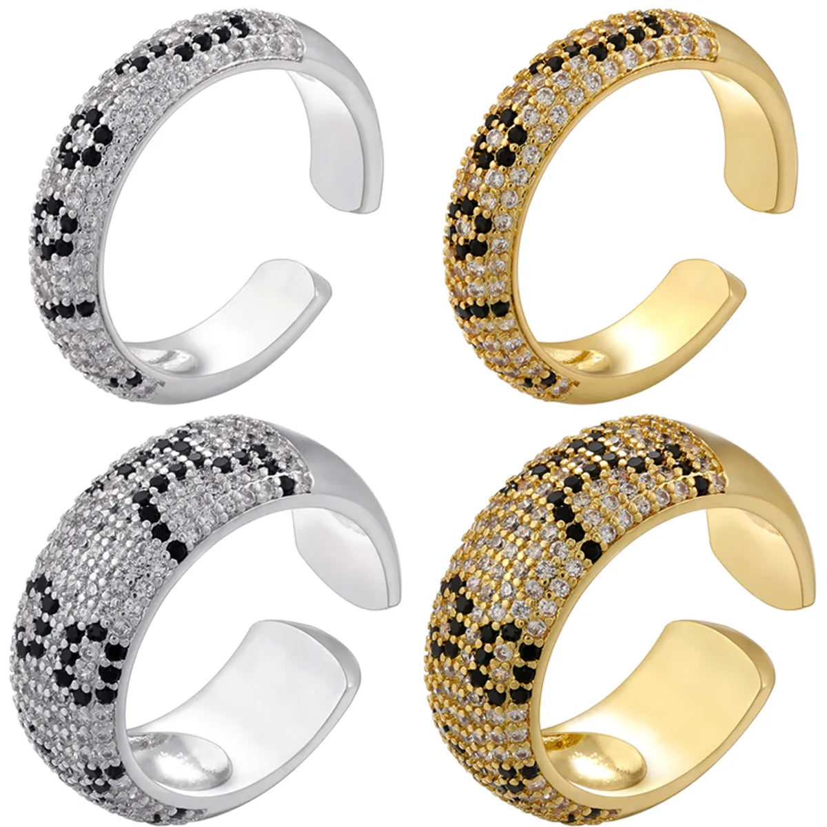 matching rings for women-Punk Snake Pattern Leopard Copper Plating Inlay Zircon 18k Gold Plated Open Rings