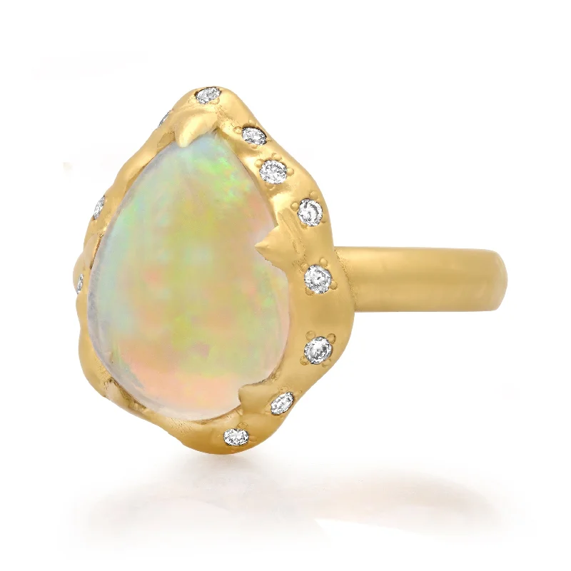 solitaire engagement rings for women-14K & 18K Pear Opal and Diamond Ring