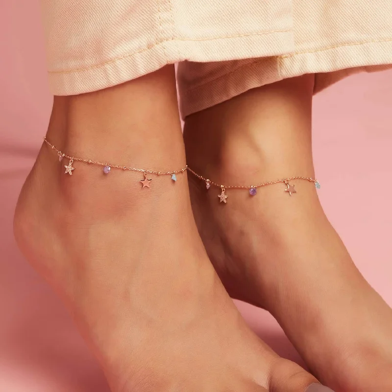 anklet for casual wear for women-Star Drop 925 Sterling Silver Anklet