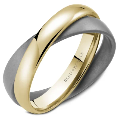 cubic zirconia engagement rings for women-14K Yellow Gold & Brushed Tantalum Double Band