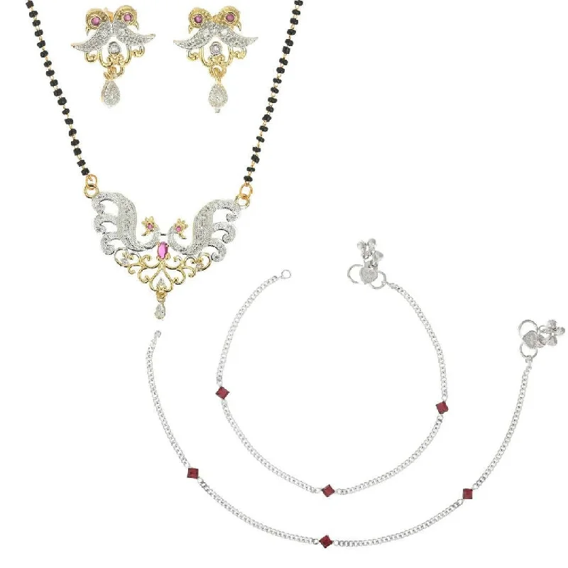 beach anklet for women-AanyaCentric Gold-plated Mangalsutra Pendant Earring Set & Silver Plated Anklet