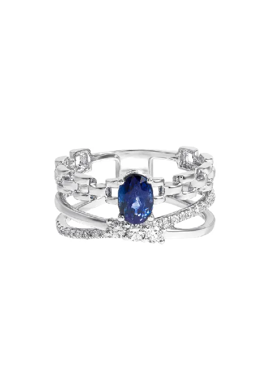 large gemstone rings for women-TOMEI Blue Sapphire Ring, White Gold 750