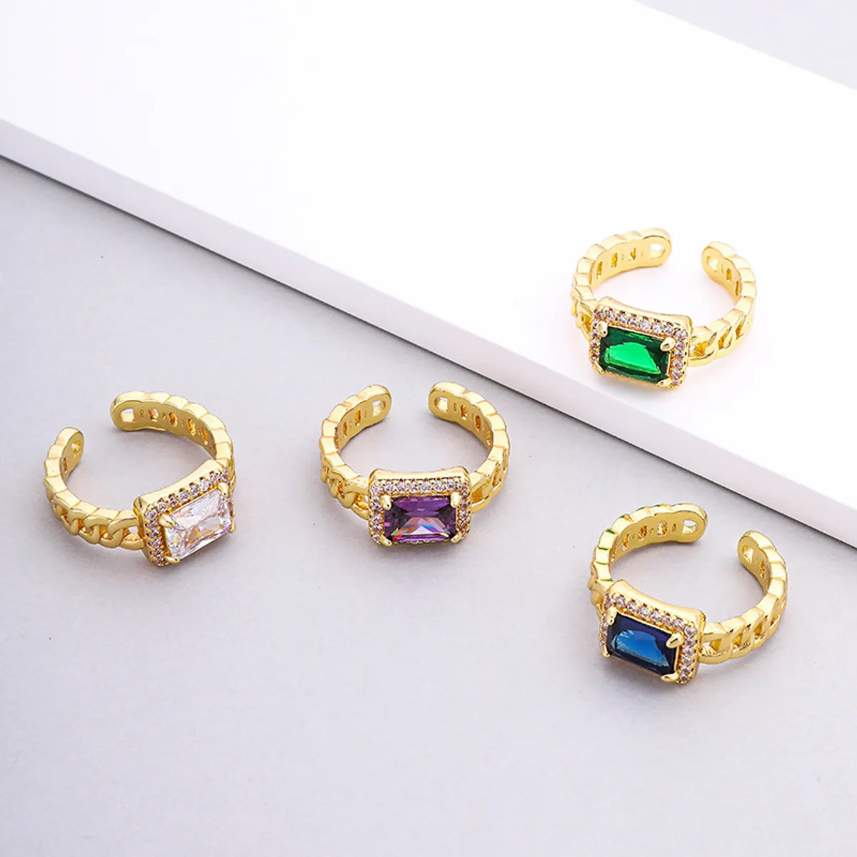 halo rings for women-Fashion Square Copper Inlaid Zircon Rings