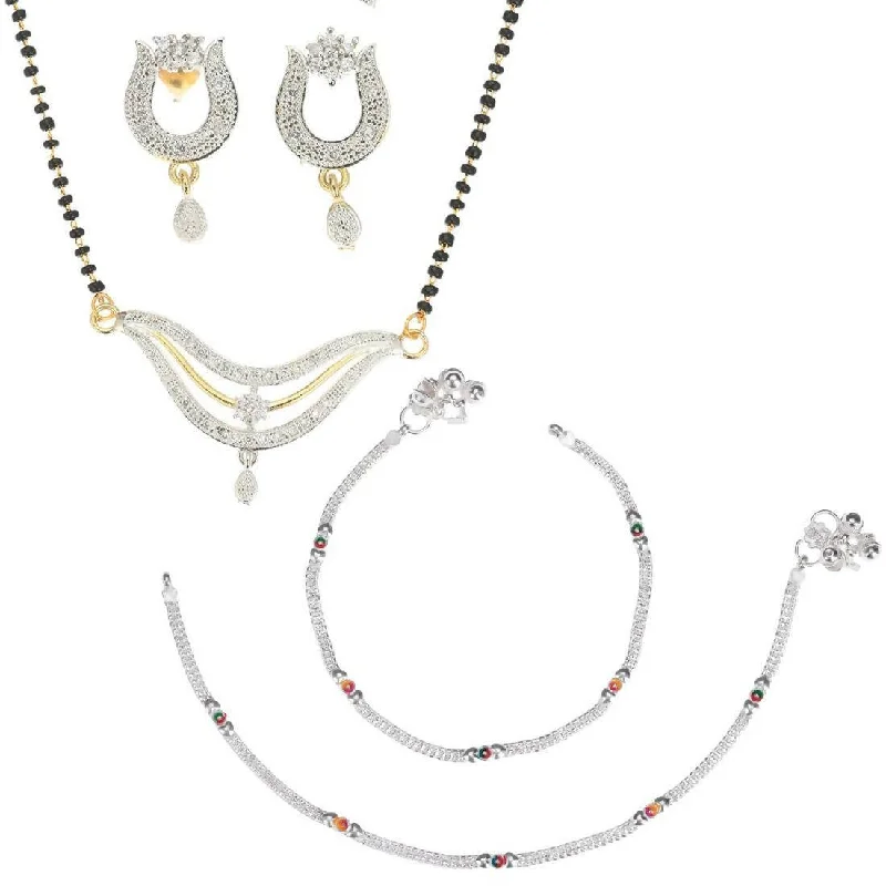 infinity anklet for women-AanyaCentric Gold-plated Mangalsutra Pendant Earring Set & Silver Plated Anklet