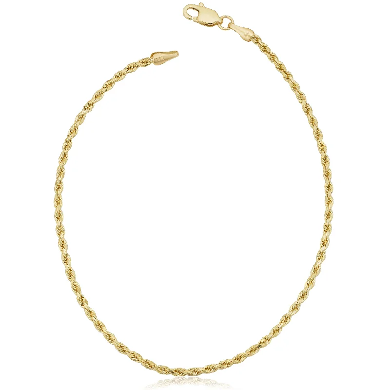 anklet with shells for women-Fremada 14k Yellow Gold 1.7-mm Solid Rope Chain Anklet (10 inches)