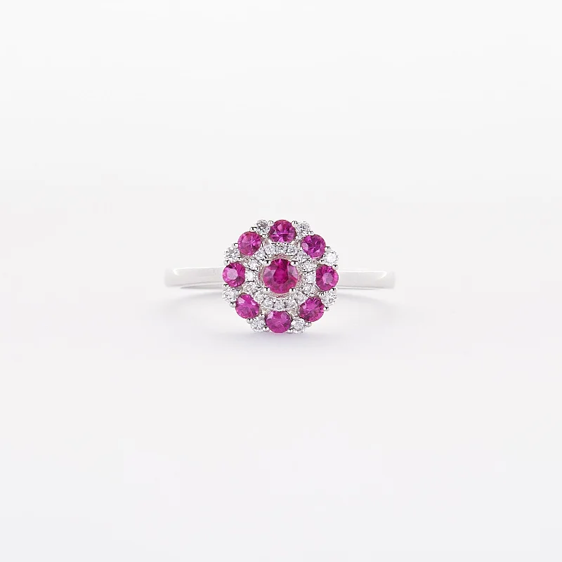 three-stone engagement rings for women-The Emma - 14K White Gold Ruby and Diamond Ring