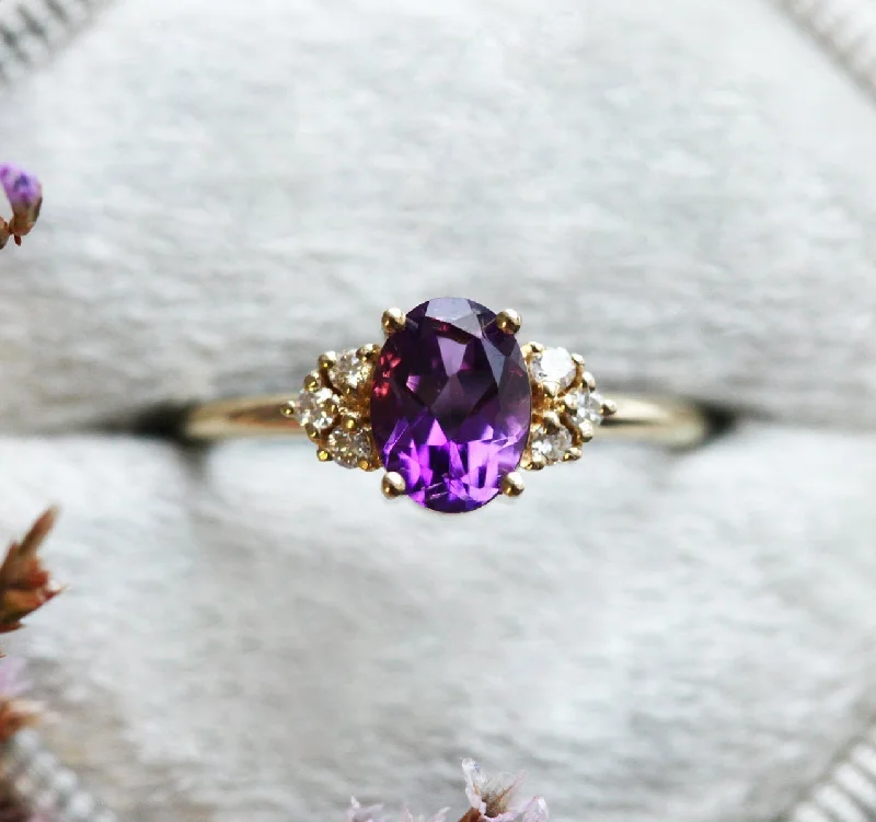 pear-shaped engagement rings for women-Dora Amethyst Diamond Ring