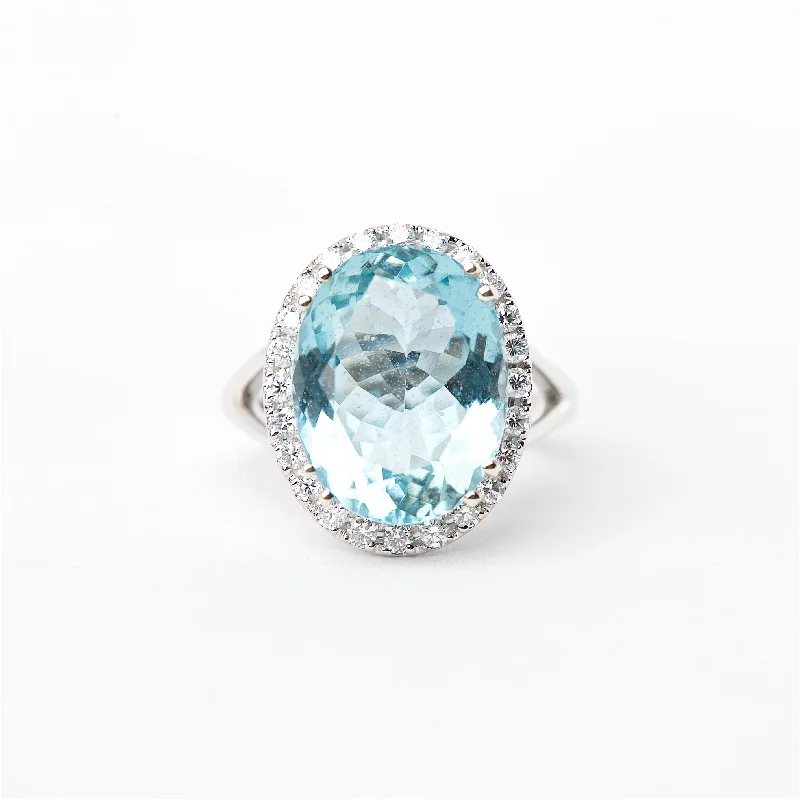 colorful engagement rings for women-The Jaylin - 18K AAA Aquamarine and Diamond Ring