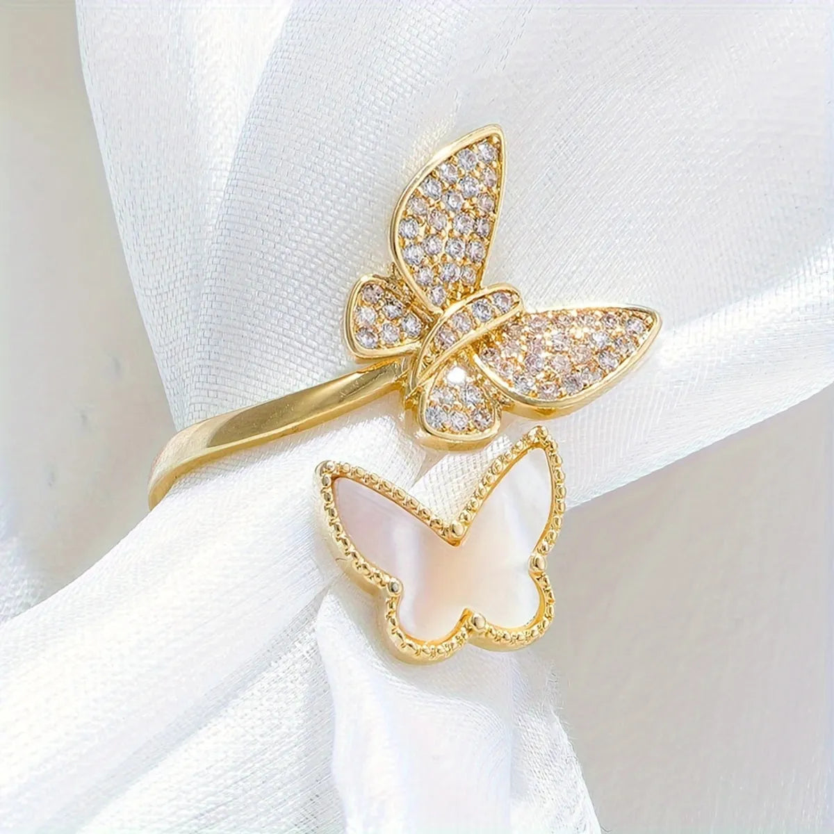 wedding rings with diamonds for women-Copper Inlay Butterfly Zircon Open Rings