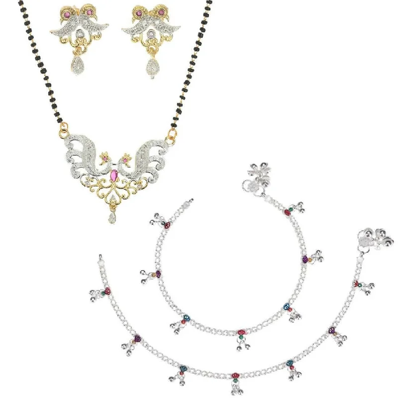 vintage anklet for women-AanyaCentric Gold-plated Mangalsutra Pendant Earring Set & Silver Plated Anklet