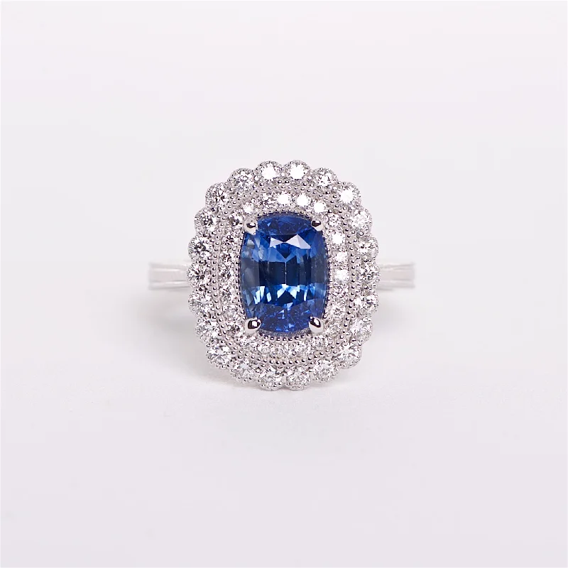 cushion diamond engagement rings for women-The Aoki - 18K GIA Certified Blue Sapphire and Diamond Ring