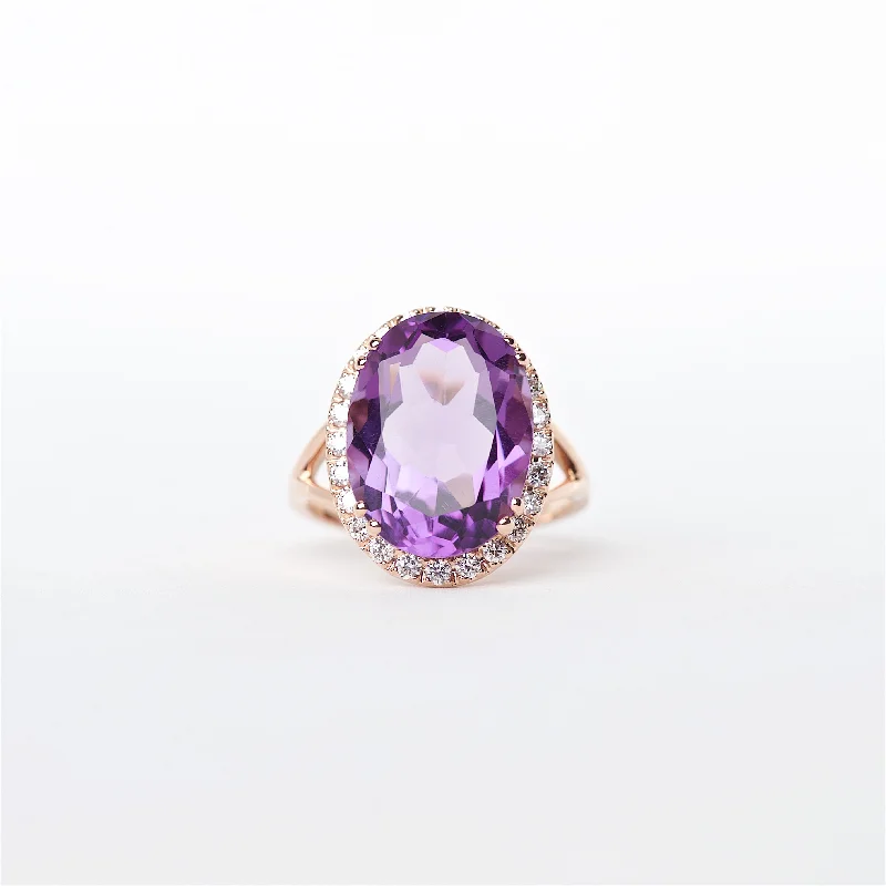 engagement rings with colored gemstones for women-The Serenity - 14K Amethyst and Diamond Ring