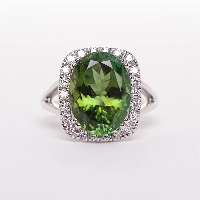 antique engagement rings for women-The Isabelle - Green Tourmaline and Diamond Ring