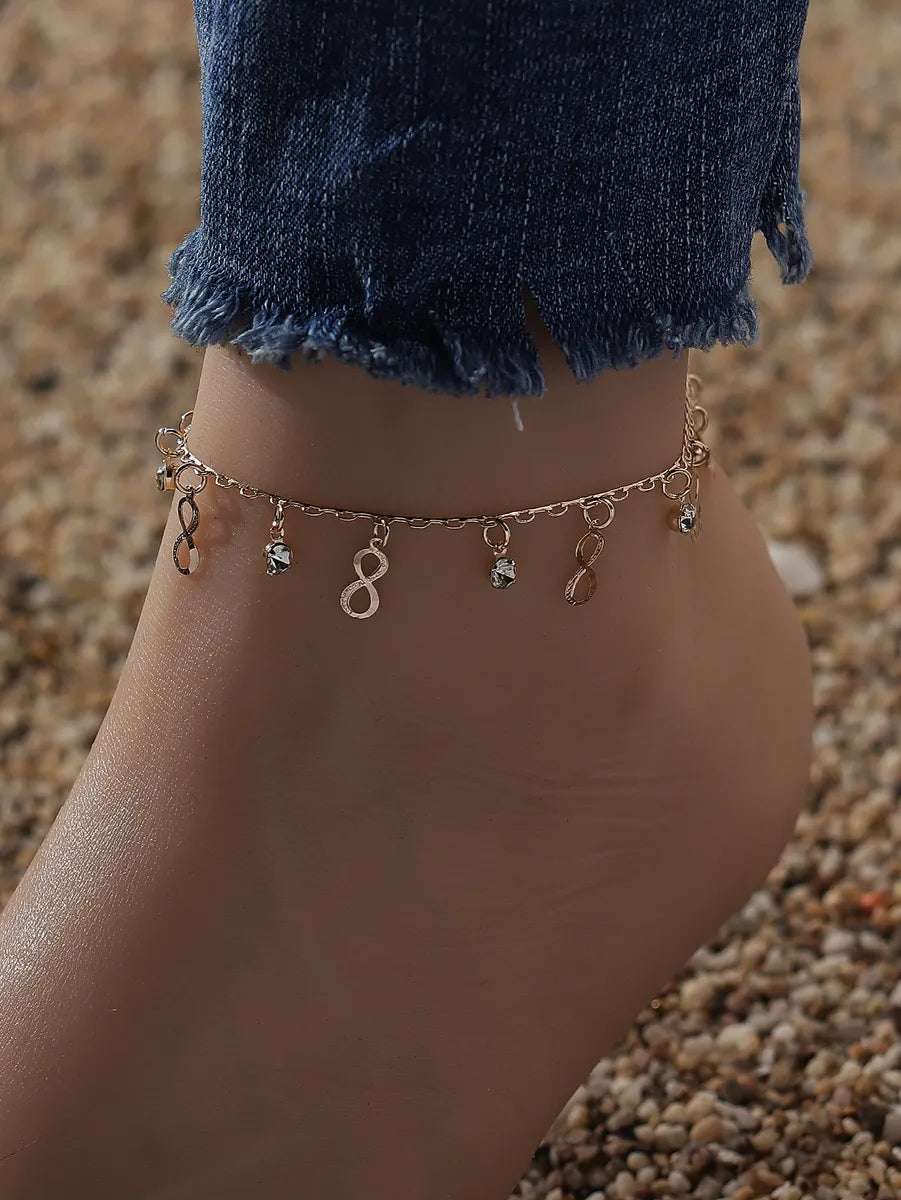 anklet with beads for women-Vacation Infinity Alloy Inlay Rhinestones Women'S Anklet