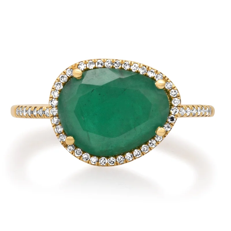 wide band engagement rings for women-Emerald and Diamond Ring