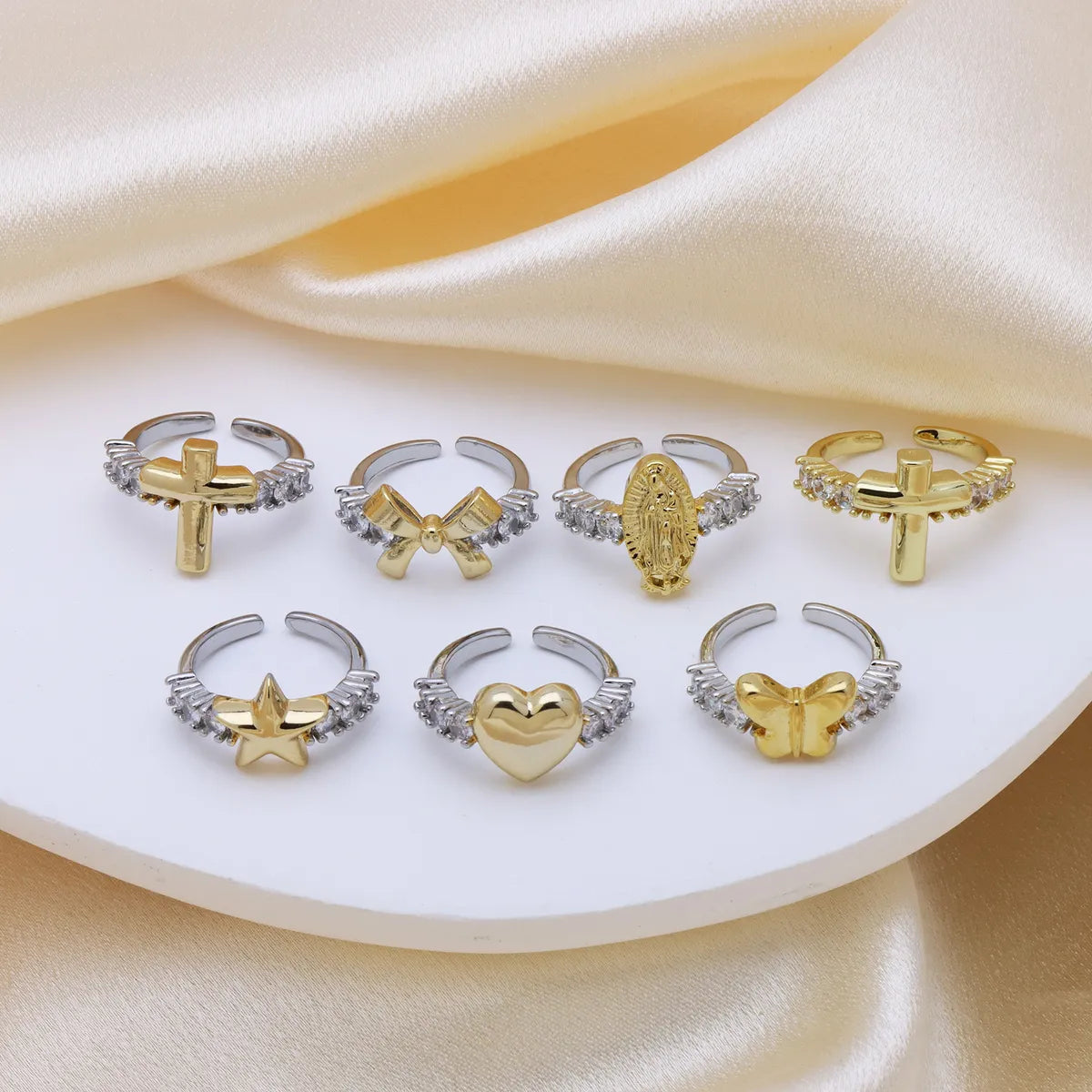 colorful rings for women-1 Piece Elegant Cross Heart Shape Bow Knot Copper Open Rings