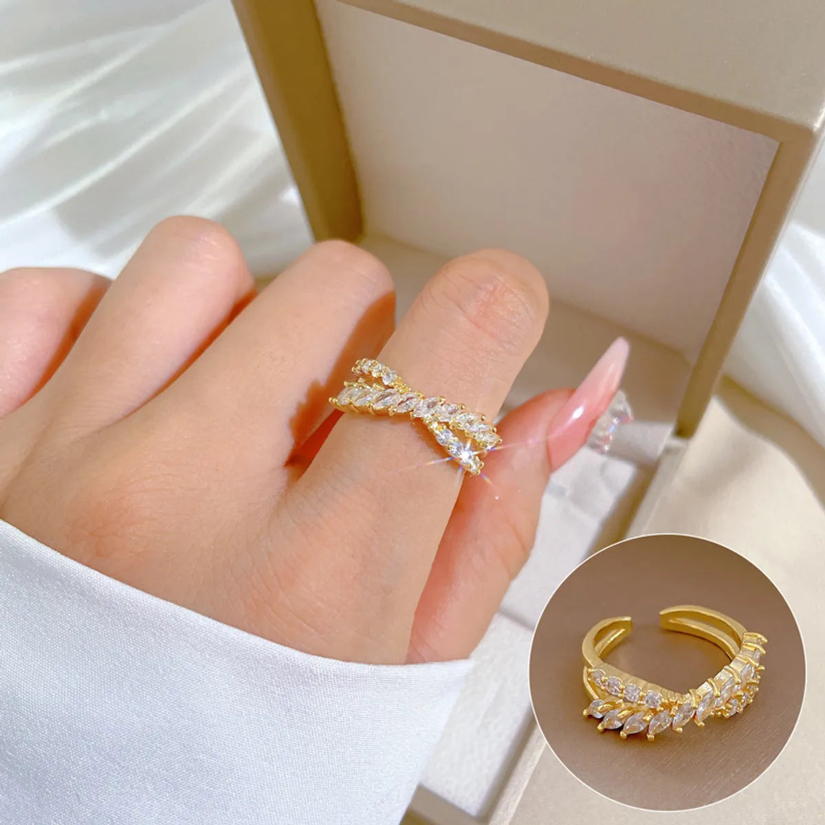 engraved wedding rings for women-Modern Style Commute C Shape Letter Brass Gold Plated Artificial Gemstones Open Rings In Bulk