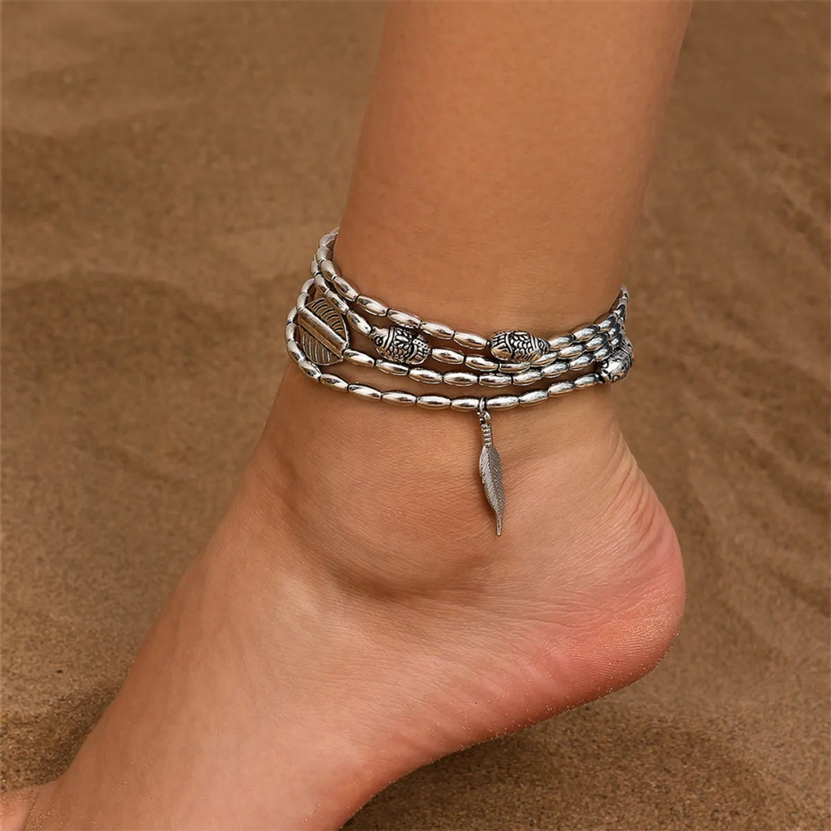 bohemian-style anklet for women-Wholesale Jewelry Vacation Beach Leaf CCB Alloy Anklet