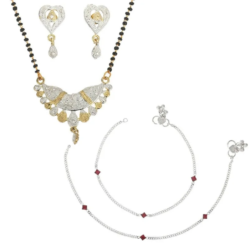 ankle bracelet for women-AanyaCentric Gold-plated Mangalsutra Pendant Earring Set & Silver Plated Anklet