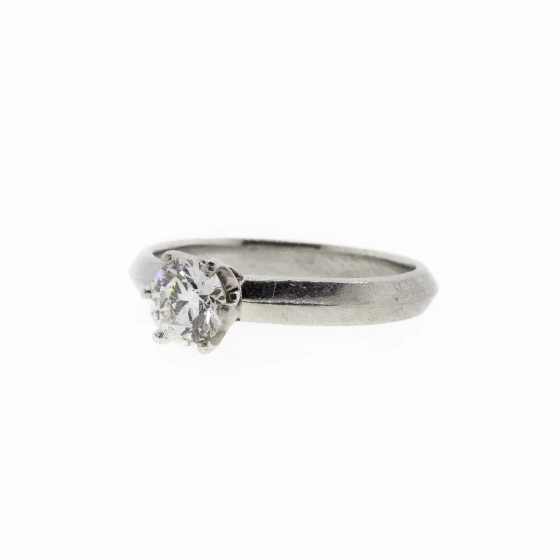 moissanite engagement rings for women-Round Brilliant Diamond and Knife Edge Platinum Ring