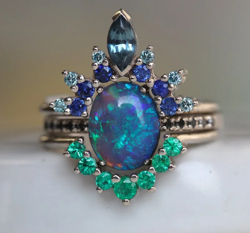 sapphire engagement rings for women-Emmeline Black Opal Lagoon Engagement Ring Set