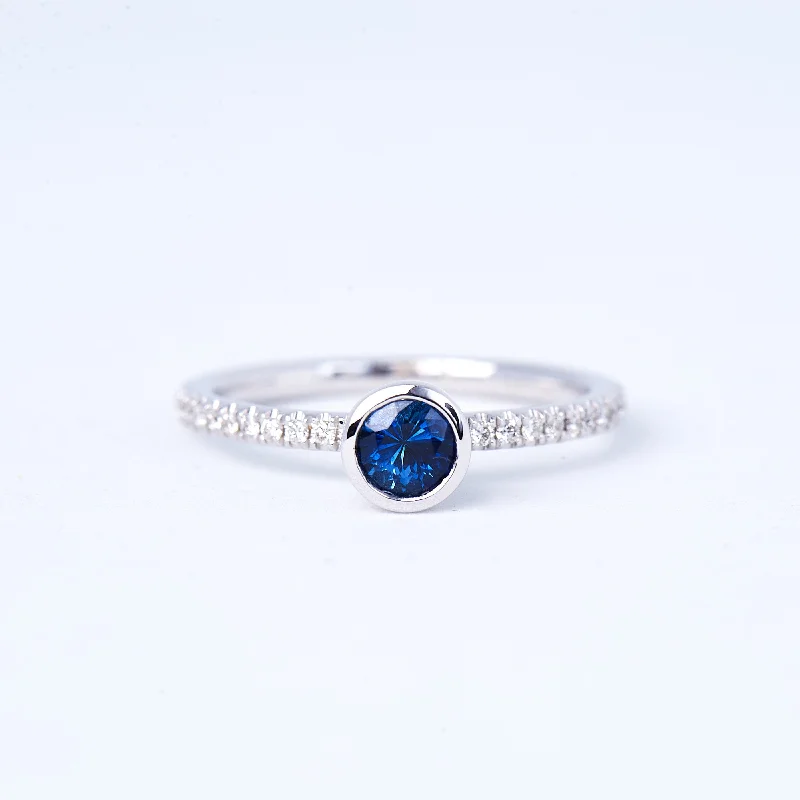 side-stone engagement rings for women-The Zoey - 14K Blue Sapphire and Diamond Ring