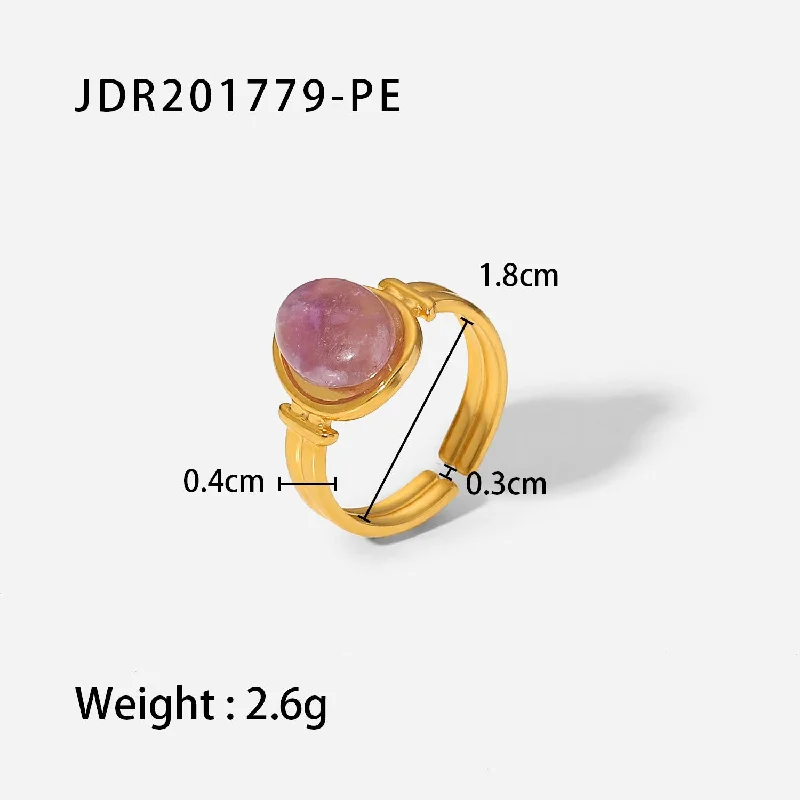 oval rings for women-Fashion Waterproof Stainless Steel 18k Gold Oval Green/purple Semi-precious Stone Open Ring