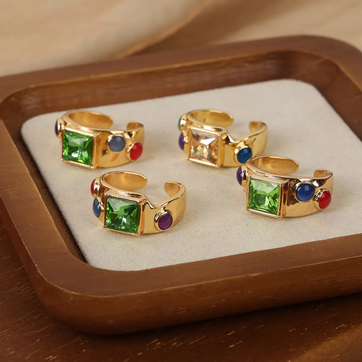 zirconia rings for women-Retro Simple Style Color Block Copper Plating Inlay Zircon 18k Gold Plated Open Rings