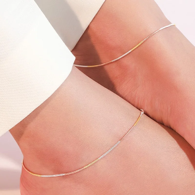 anklet with diamonds for women-Minimal Chain Triple Tone  925 Sterling Silver Anklet