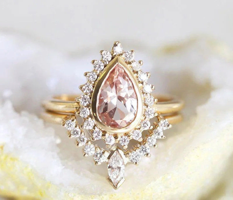 oval engagement rings for women-Beverly Pear Morganite And Diamond Ring Set