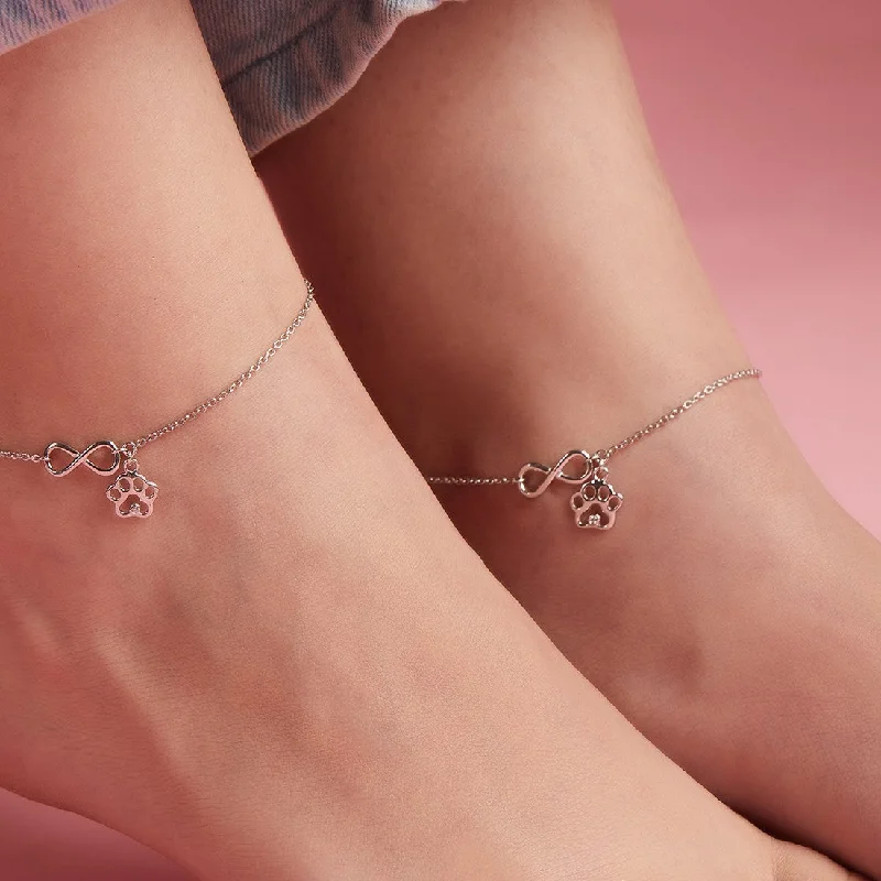 anklet with heart-shaped pendant for women-Infinity and Paw 925 Sterling Silver Anklets