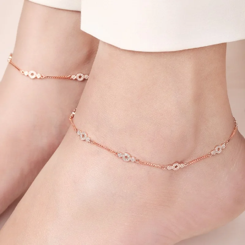 adjustable anklet bracelet for women-Blush Brilliance CZ Rose Gold-Plated 925 Sterling Silver Anklet