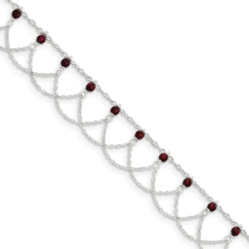 trendy anklet for women-Curata 925 Sterling Silver Polished Garnet Anklet 10 Inch Spring Ring