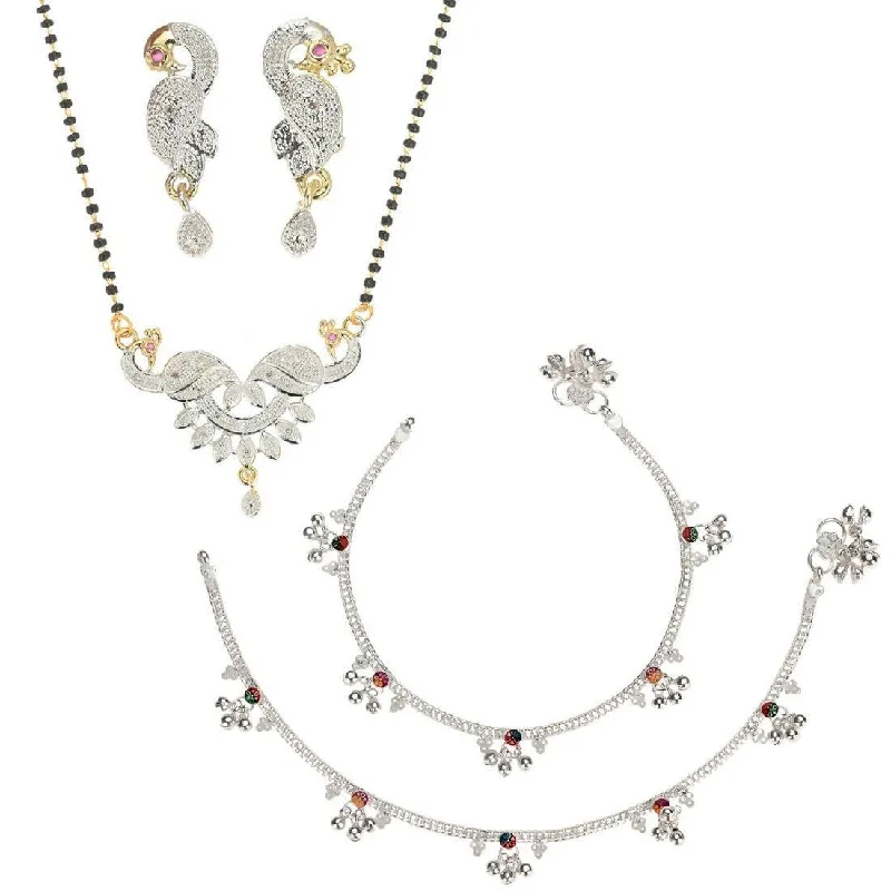 chunky anklet for women-AanyaCentric Gold-plated Mangalsutra Pendant Earring Set & Silver Plated Anklet