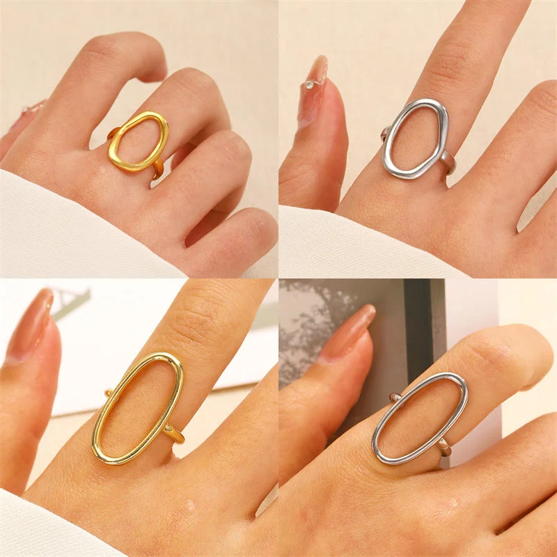 custom engagement rings for women-Stainless Steel 18K Gold Plated Gold Plated Casual Modern Style Streetwear Oval Hollow Out Open Rings