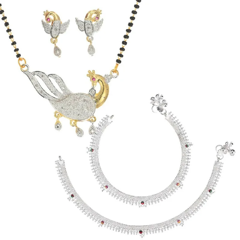 fashionable anklet for women-AanyaCentric Gold-plated Mangalsutra Pendant Earring Set & Silver Plated Anklet