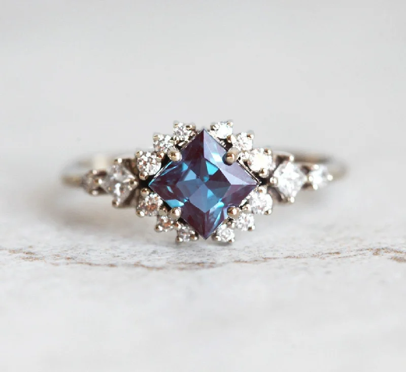 colorful engagement rings for women-Chiara Alexandrite & Diamond Ring