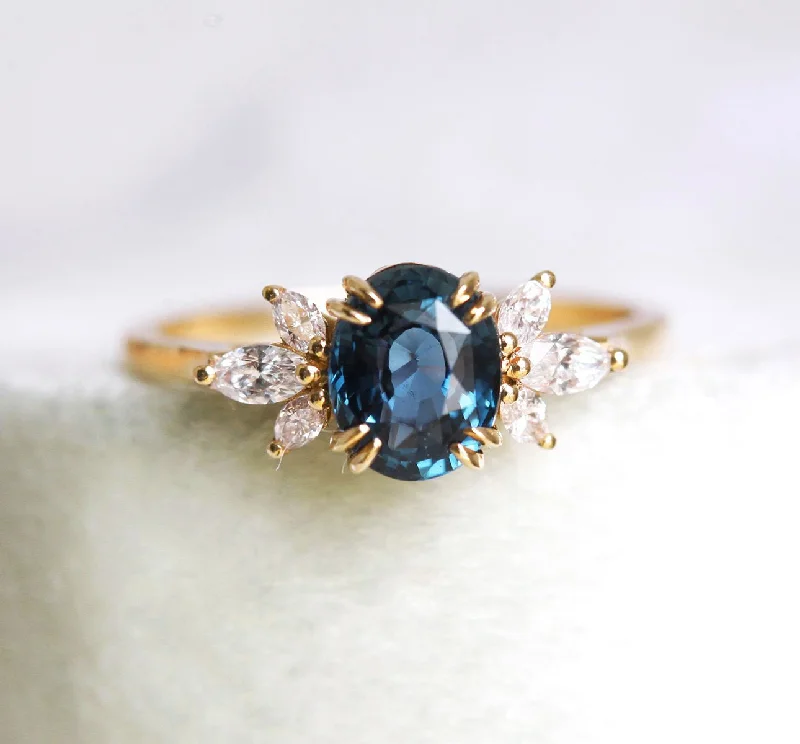 engagement rings with colored diamonds for women-Luella Blue Sapphire Diamond Ring