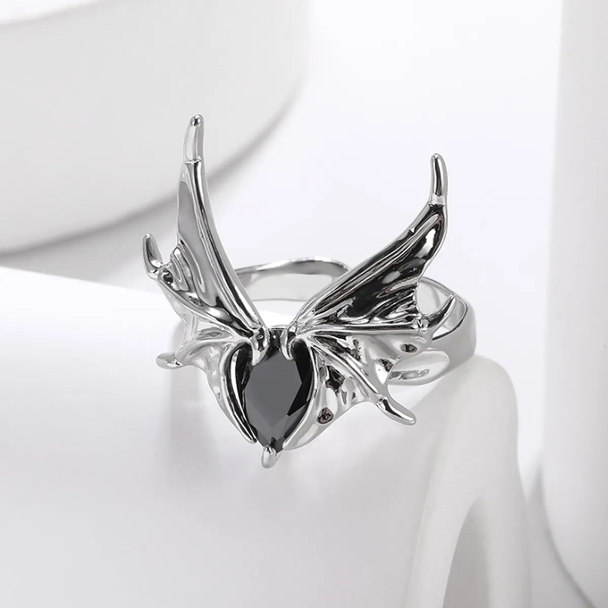 sapphire rings for women-Exaggerated Simple Style Wings Stainless Steel Inlay Zircon Open Rings