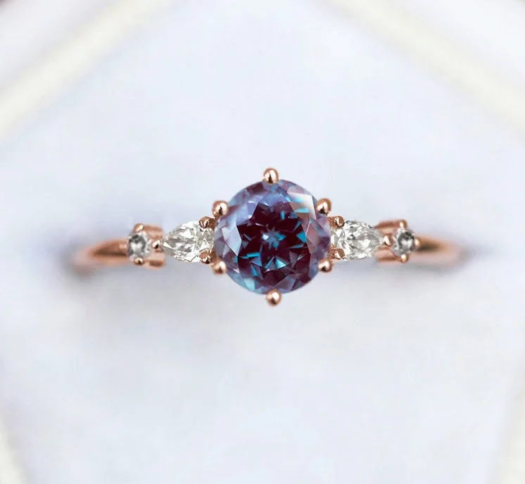 silver engagement rings for women-Calliope Alexandrite & Diamond Ring