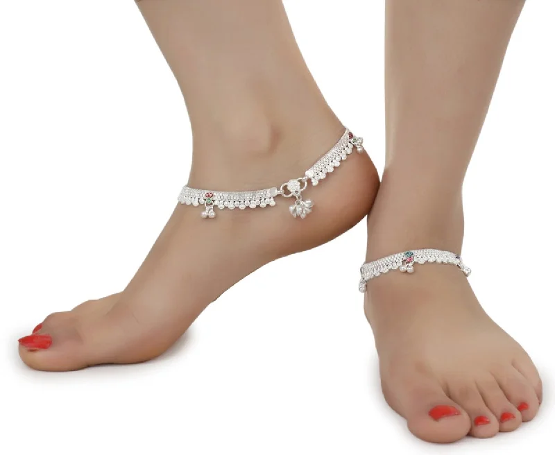 anklet with charms for women-AanyaCentric Silver Plated Traditional Anklets Payal - Classic and Stylish for Women and Girls