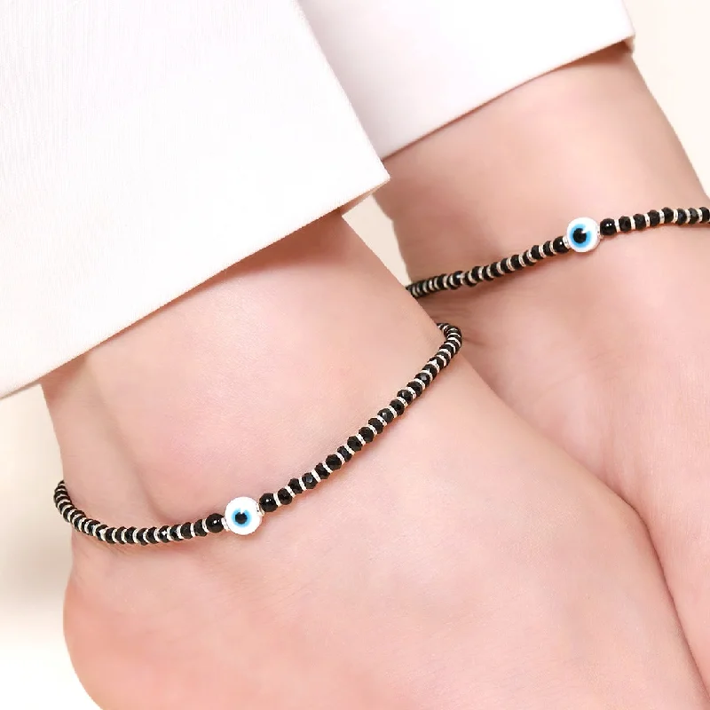 adjustable boho anklet for women-Nazariya Evil Eye 925 Sterling Silver Anklet