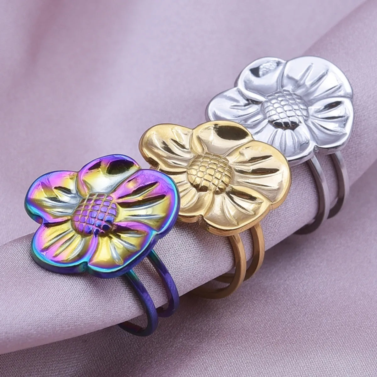 engraved rings for women-Ig Style Elegant Flower Stainless Steel Plating 18k Gold Plated Open Rings