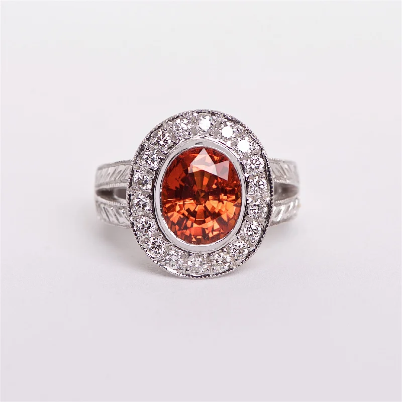 emerald diamond engagement rings for women-The Aslan - 18K Spessartite Garnet and Diamond Ring